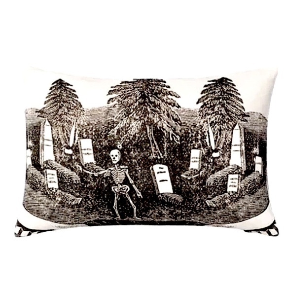 JOHN DERIAN | NWT Graveyard Scene with Skeleton Pillow 12x18” SOLD OUT - Picture 2 of 5